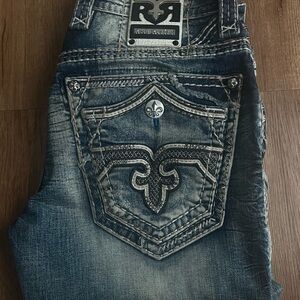 Rock Revival Dark Blue Jeans with Orange Stitching